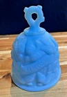 Fenton Art Glass Blue Satin Bride And Groom Bell With Raised Doves