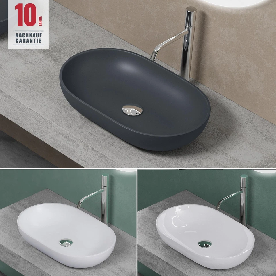 MAI & MAI Waschbecken mineralguss Aufsatzwaschbecken Oval Waschtisch 34x54x10.5cm C808 NEU