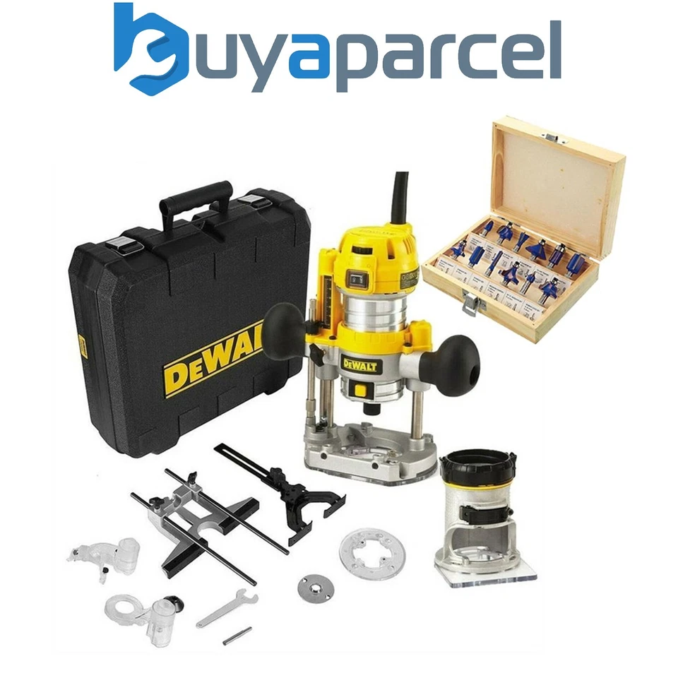 Dewalt D26204K 240v 1/4" Corded Plunge Fixed Base 2 in 1 Router + 12pc Bit Set