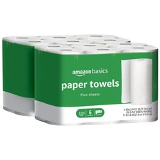 Amazon Basics 2-Ply Flex-Sheets Paper Towels 12 Basics Rolls = 32 Regular Rol...