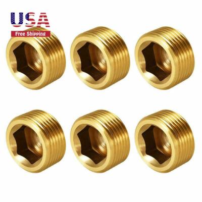 6Pcs Brass Pipe Fitting Internal Hex Socket Thread Pipe Plug 1/2'' Male