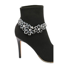 New Women Silver Metal Boot Chain Bracelet Shoe Black Color Flower Bling Charm