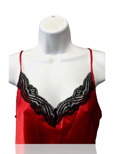 Secret Treasures Ladies S Satin Sleep Cami, Red/Black. C-1 - Picture 2 of 6