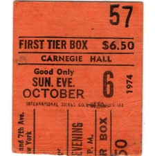 MUDDY WATERS WILLIE DIXON LUTHER ALLISON Concert Ticket Stub NY 10/6/74 CARNEGIE