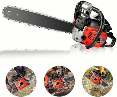62CC Gas Powered Chainsaw 2 Stroke 2 Chains 20'' Gas Chainsaw 3.5HP Easy Start- 