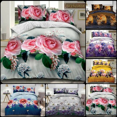 3D-Effekt 4 Stück Bedruckt Bettdecke Quilt Cover Luxus Komplett Bettwäsche Set Alle Größen