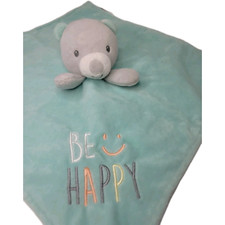 Baby Starters Be Happy Aqua Gray Bear Rattle Plush Security Blanket Lovey