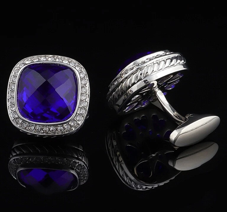 Purplish Blue Cushion Shape 18.40CT Sapphire & CZ Halo Vintage Wedding Cufflinks - Image 3 of 4
