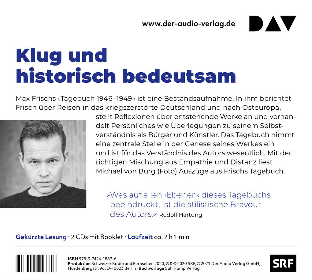 Thumbnail - Tagebuch 1946-1949, 2 Audio-cd | Max Frisch | 2021 | Deutsch