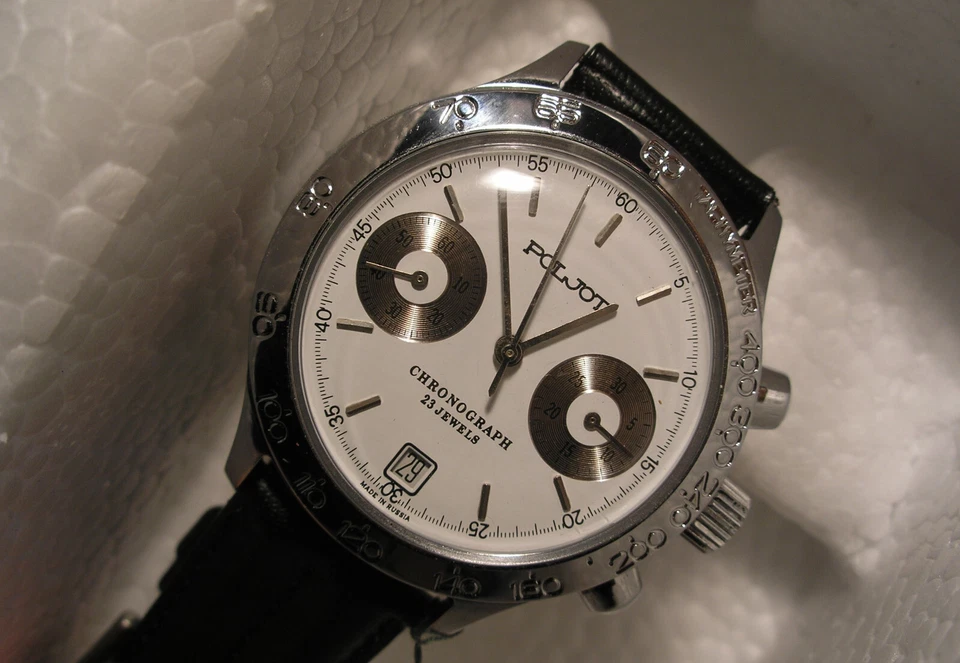 Poljot Chronograph Tachymeter Gehäuse silber Kal. 3133 - Sammleruhr neuwertig - Bild 1 von 4