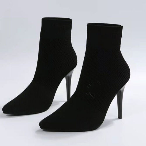 Ladies Pumps Breathable Knit Boots Pointed Toe Thin High Heel Stretch Boots Shoe - Bild 1 von 10