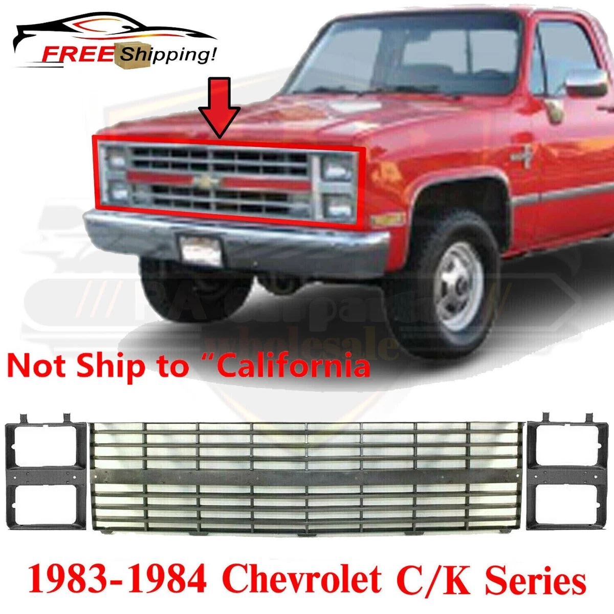 Fits 1983 1984 New Chevy C10 C20 PICKUP Front Grille Headlamp