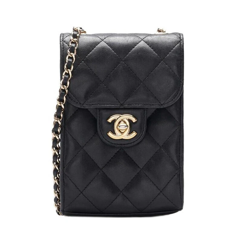 Mini borsa a tracolla Chanel nera classica porta telefono catena oro