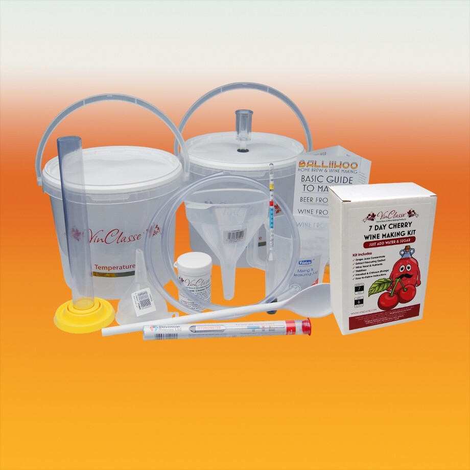 Wine Making Starter Equipment With Cherry 6 Bottle Ingredient Kit