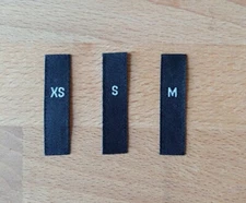 90pc Sew-on Size Label For Clothing Apparel XS,S,M Black Woven Satin Face 