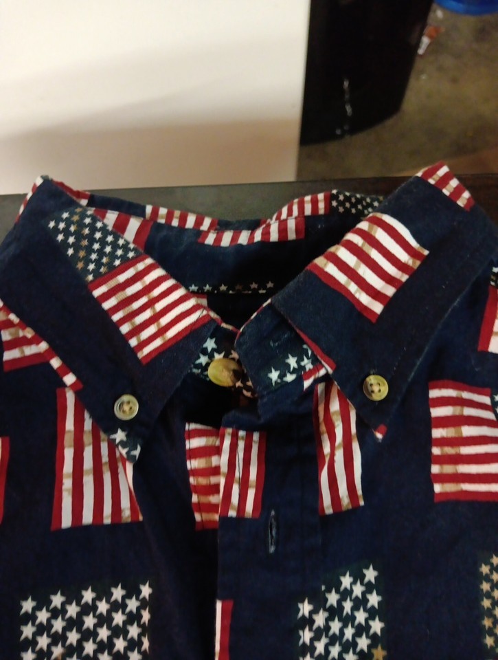 Americam Flags Button Up Short Sleeve Dress Shirt (Cotton Traders Sport