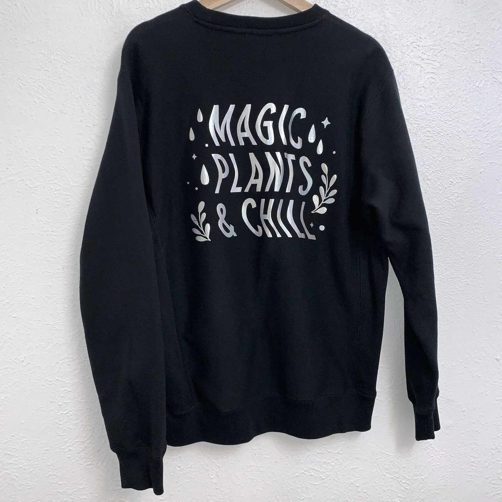 Reroot Magic Plants & Chill Sweatshirt Black Hoodie Double Sided Size Medium
