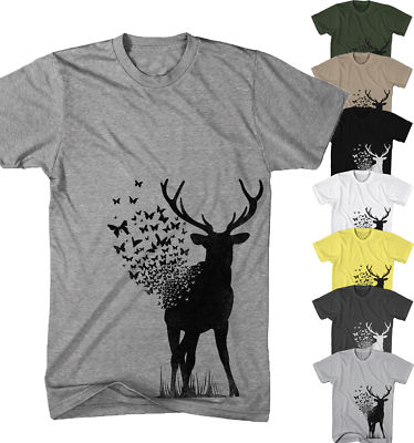 Herren T-Shirt Hirsch Deer Art Schmetterling Natur Tier Urban Neu S-5XL BD21817