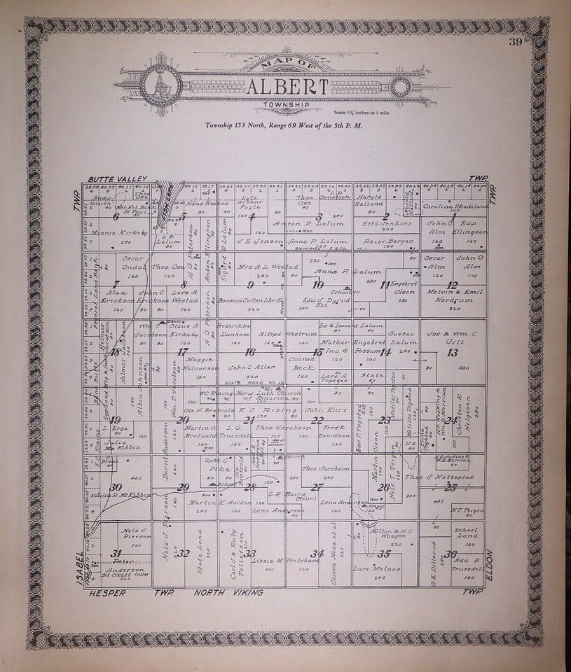 1929 Plat Map ELDON Twp., BENSON Co., N. DAKOTA / ALBERT Twp. on