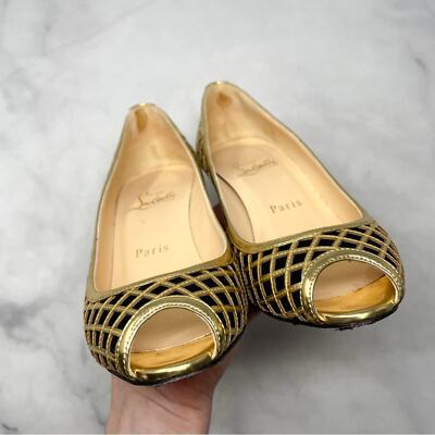 Christian Louboutin Treil 70 Crepe Metallic Gold Peep Toe Low