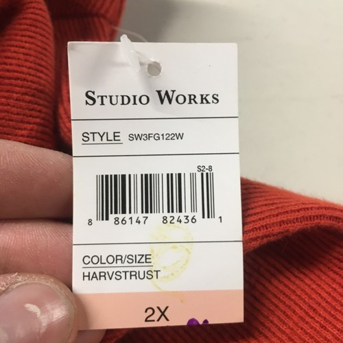 Studio Works Long Sleeve Top Womens 2X Plus Red Orange Embroidered Floral NEW - Picture 16 of 18