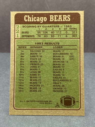 1984 Topps WALTER PAYTON card CHICAGO BEARS TEAM LEADERS Crease-Free No. 221 NM+ - Picture 2 of 2