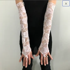 NEW Lace Gloves with Finger Loops White Floral Arm Covers Wedding Bridal Sleeves