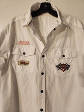 Harley Davidson Racing Shirt Longsleeve Button Up Embroidered Checkered Flag Med