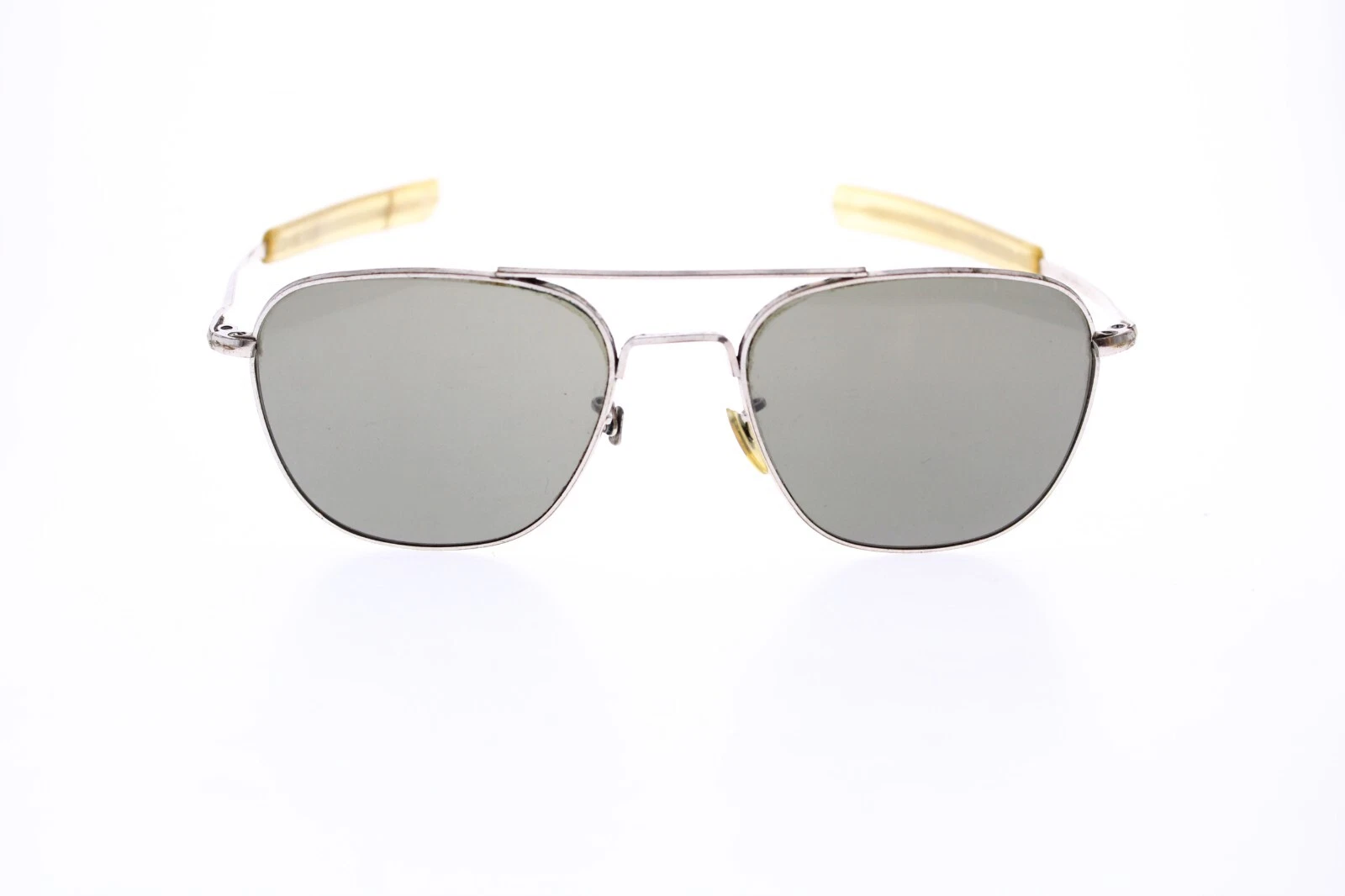 VTG American Optical AO 5 1 2 Silver Aviator Sunglasses Glass Lenses *FLAWED*