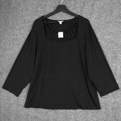 Cato Top Womens 22/24 Black Strappy V-Neck 3/4 Sleeve Stretchy Corporategoth