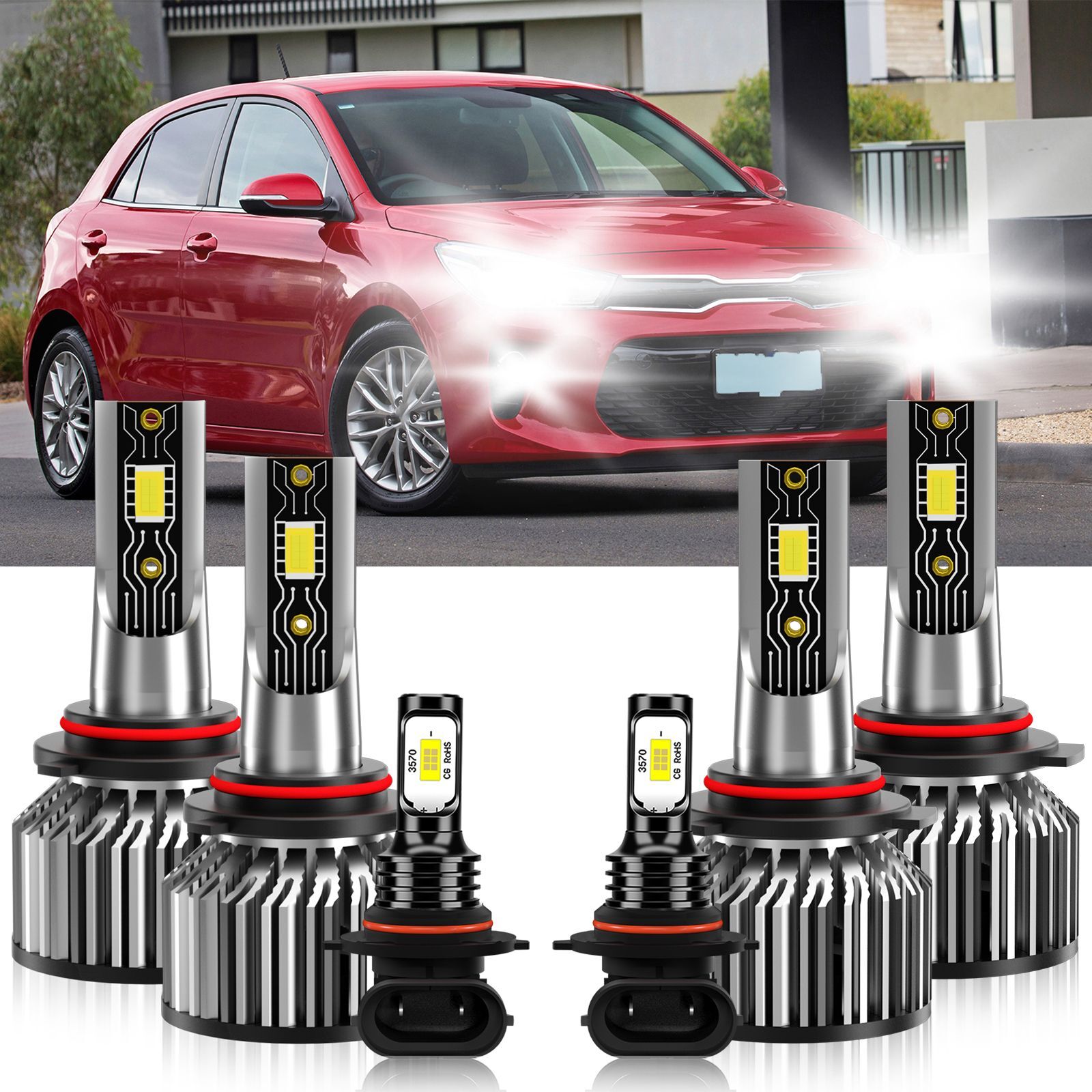 Kit de faros LED luces antiniebla altas y bajas blancas para Kia Rio 2018-2023