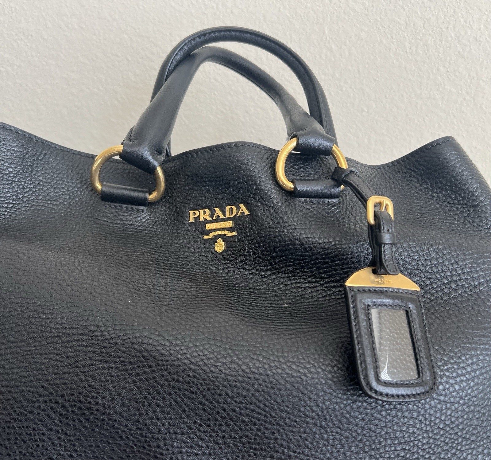 PRADA Vitello Daino Leather Tote Bag Black Shoulder Style Rare image 4
