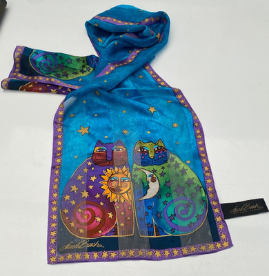 Silk Scarf by Laurel Burch CELESTIAL FELINES Women's Accessories NWT 137 x 28