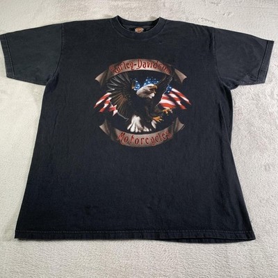 Vintage Harley-Davidson Shirt Mens XL Black Eagle Flag Moto Fort Worth Texas