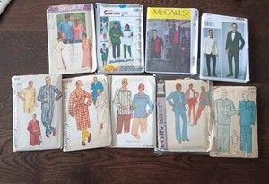 Vintage Men's Sewing Patterns Lot Of 9 40's 50's 70's Modern Shirt Jacket Robe 