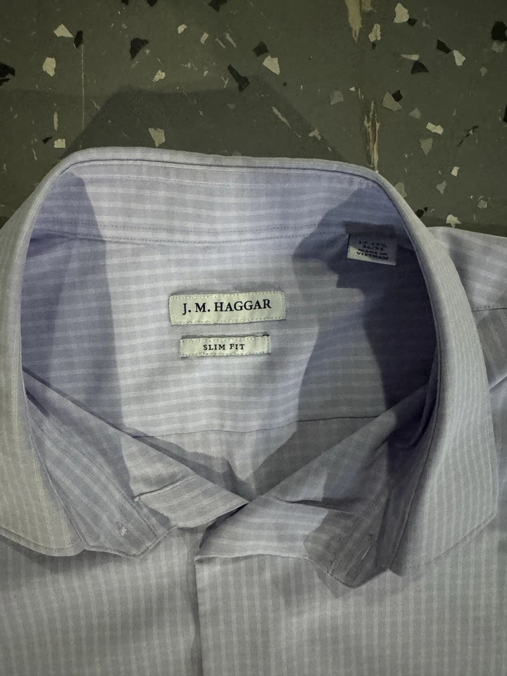 J.M. Camisa de vestir ajustada a rayas moradas Haggar para hombre 17-17,5 34/35 Foto 2 de 2