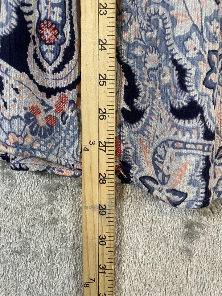 Blusa Chaps Mujer 2X Azul Rosa Paisley Manga Globo Fluido Boho Campesino Playa Foto 4 de 4