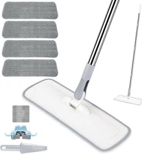 55" Extendable Microfiber Flat Mop with 4 Washable Pads & Scraper