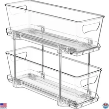 2-Tier Narrow Pull-Out Organizer Basket for Drawer or Cabinet, Clear Plastic,