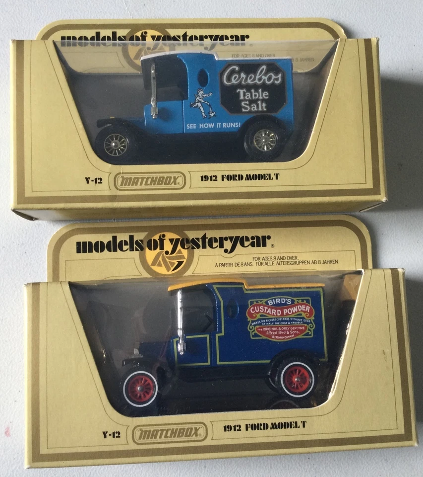 2x Matchbox Y-12 1912 Model T Fords Cerebos Table Salt – Birds Custard New — 第 4/4 张图片