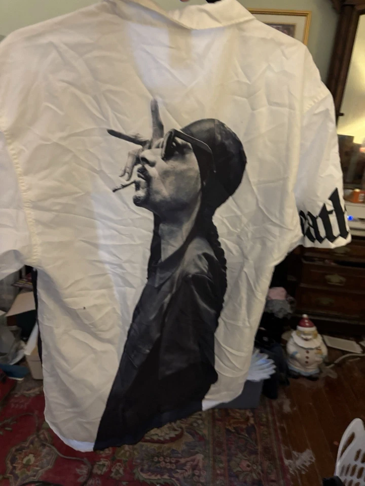 New Snoop Dogg Death Row Records Men's Button Up Shirt Sz Med White Black Collar - Image 2 of 4