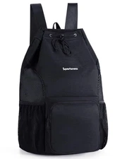 Swim Bag Mesh Beach Drawstring Backpack with Wet Pocket, Drawstring Bag for S...