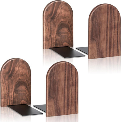 Book Ends, 2Pairs Heavy Duty Wooden Bookends, Holds Heavy Books, Non-Skid, Perfe