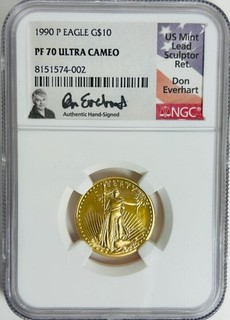1990 MCMXC American Gold Eagle Proof 1/4T Oz Gold Coin $10 Dollars PF70 Cameo