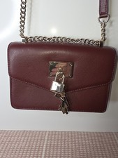 DKNY Elissa Small Shoulder Bag. Dark Red. Gold Lock And Logo leather /gold chain