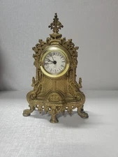 Vtg Uranio Ornate Brass Mantel Clock Italian Quartz Germany DOES WORK 