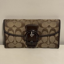 Vintage Coach Soho Wallet Brown Monogram Signature Canvas Y2K Buckle Fold Pocket