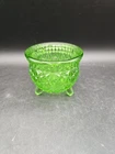 Vintage LE Smith 3 Footed Daisy Button Green Glass Kettle Style Candle Holder