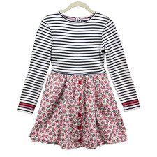 Mini Boden Skater Dress Girls 11 12 Pink Floral Blue Stripe Long Sleeve School