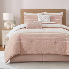Blush Geometric Jacquard Cotton Comforter Set, California King, All Seasons